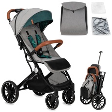 MoMi ESTELLE DAKAR Kinderwagen ab 6. Monat (bis 22 kg), klappbarer Buggy mit 5-Punkt-Sicherheitsgurt, Einkaufskorb und Liegefunktion, Teleskop-Stange zum Ziehen, steht nach dem Zusammenklappen Jungle