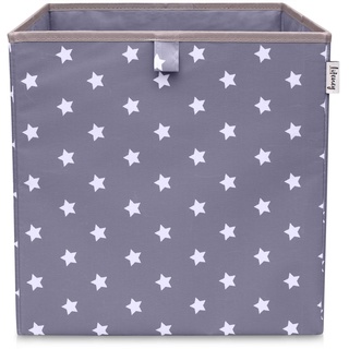 LIFENEY Aufbewahrungsbox mit Sternenmotiv in Dunkelgrau, Spielzeugbox mit Sternen passend für Würfelregale, Ordnungsbox für das Kinderzimmer, Aufbewahrungskorb als Accessoire für Zuhause, 33x33x33 cm