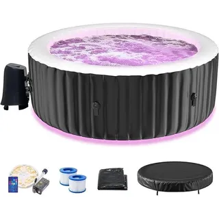 Aufblasbarer Outdoor mit LED, 2-4 Personen Spa Pool Hot Tub ? 180x180cm 120 Massagedüsen Winterfest inkl. Heizpumpe, Filter & Staubdichte Abdeckung - Schwarz