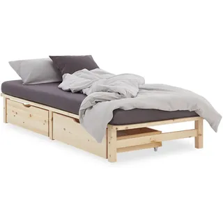 Homestyle4u Holzbett Palettenbett 90x200 cm mit Lattenrost Natur Palettenmö - 90 x 200 cm