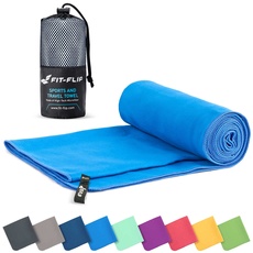 Fit-Flip Mikrofaser Handtuch - kompakte Microfaser Handtücher - ideal als Sporthandtuch, Reisehandtuch, Strandtuch - schnelltrocknend und leicht - Badetuch groß (50x100cm, Blau)