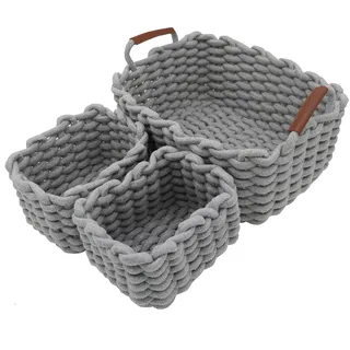 Icegrey Aufbewahrungskorb Baumwolle Strickkorb Dekorative NatüRliche Rechteck Wasserdichter Aufbewahrungsboxen Organisatoren für Babyzimmer, Schlafzimmer, Wohnzimmer Grau 3er Pack