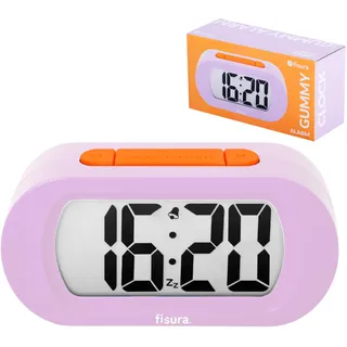 Fisura - Digitaler Wecker Lila und Orange mit LED-Anzeige, moderner Alarmwecker für Schlafzimmer, 12/24-Stunden-Format mit Hintergrundbeleuchtung, kompakt und dekorativ, Betrieb mit 3 AAA Batterien