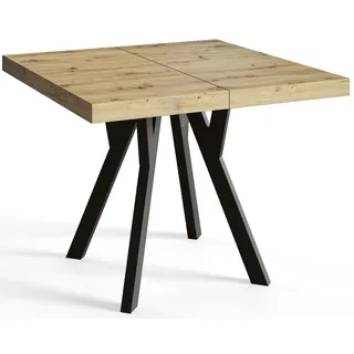 Quadratisch Esstisch Ausziehbar Rico, Moderner Wohnzimmertisch 90-190 cm, Solide Konstruktion und Holzbeine, Artisan - Beige, Schwarz