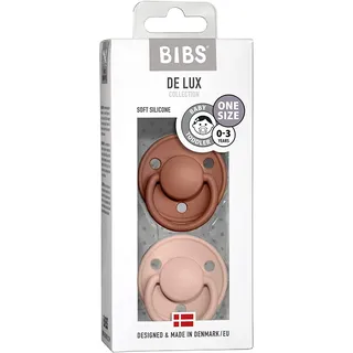 BIBS De Lux Schnuller 2er-Pack, BPA-frei, Kirschform Nippel. Silikon, Hergestellt in Dänemark. 0-36 Monate (2er Pack), Woodchuck/Blush