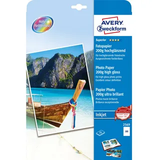 Avery Zweckform Superior Fotopapier hochglänzend weiß, A4, 200g/m2, 25 Blatt (2569)