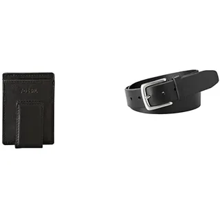 FOSSIL Herren Ingram Schwarzes Leder Portemonnaie und Joe Gürtel, Set