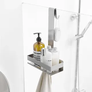 Kelelife Duschablage zum Hängen ohne Bohren, Duschregal Duschkorb Duschkörben Shampoo Halterung mit Haken für Dusche Glastür, Silber (Gebürstetes Nickel)