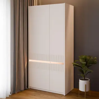 Forte Oak SQUERE B/H/T ca. 95,3x197,9x52 cm Kleiderschrank, Beleuchtung, grifflos, Soft Close