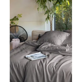 Bettwäsche IRISETTE "Lotus 8940", grau (12 grafit), B/L: 135cm x 200cm, 1 Stk., 1 Stk., Lyocell, B/L: 40cm x 80cm, 2, Lyocell, Obermaterial: 100% Lyocell, Bettwäsche, Bettwäsche, Lyocell, 2 teilig, atmungsaktiv, temperaturausgleichend