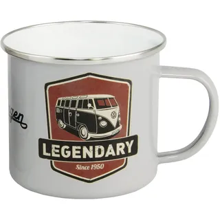 BRISA VW Collection - Volkswagen Große Emaille Kaffee-Tee-Tasse-Becher-Haferl für Camping & Outdoor T1 Bus (500 ml/Legendary/Grau)