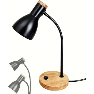 Schreibtischlampe Holz Weiß – Verstellbare Tischlampe mit flexiblem Arm & stabilem Holzfuß – Ideal als Nachttischlampe, Leselampe oder Deko-Licht für Schlafzimmer, Wohnzimmer & Büro (Black, 1 Pack)