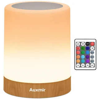 Auxmir Nachttischlampe Nachtlicht Touch Dimmbar, Tischlampe mit 13 Farben 5 Helligkeiten 4 Modi, LED Lampe USB Aufladbar mit Timing Funktion, Tragbar für Schlafzimmer Wohnzimmer Kinderzimmer