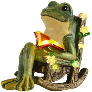 Solar Frosch Garten Statue Dekoration - Lektüre Frösche mit Sukkulente und 7 LED Lichtern Outdoor Dekoration für Terrasse Balkon Rasen Figur Kawaii Frosch Geschenk für Frauen/Mama Deko für Teich