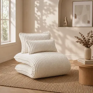 LVHOM Schlafsessel mit Bettfunktion, 227 cm Klappsessel aus Cord mit Stahlrahmen, Bodensessel und Gästebett inkl. 2 Kissen, Beige - Beige
