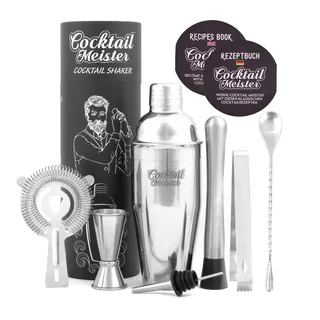 CocktailMeister Premium Cocktail Shaker Set, Professional Cocktail Mixing Set, Ideal für Zuhause oder die Bar, Shaker, Cocktailbuch, Japanisches Messbecher UVM