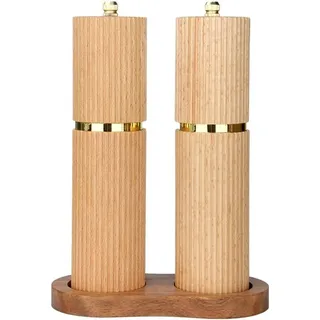 Holz-Salz- und Pfeffermühlen-Set, füllbare Salz- und Pfeffermühlen, einstellbare Mahlgrad, Pfeffermühle, Salz- und Pfefferstreuer, inklusive Holz-Dienblatt