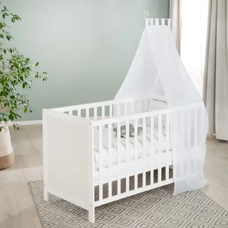 roba Mulitfunktionsbett Sterne grau mit Beistellfunktion, Lattenrost, Matratze, Bettreduzierer, Himmel, Himmelstange, Kinderbett, Anstellbett, Babybet, 0176W-16V191, weiss