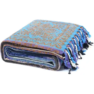HOORDRY Chenille Gewebte Tagesdecke,Doppelseitig Boho Decke mit Fransen,Doppelbett Bettdecke,Edele und Kuschelig Weiche TV-Decke Couchdecke Wendedecke Bettüberwurf,220x260CM,Lila/Blau
