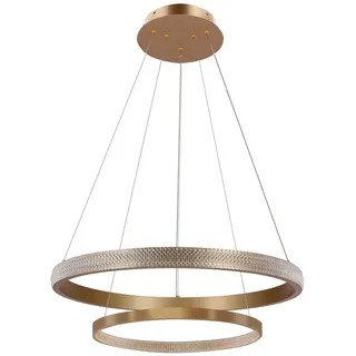 Glamouröse Pendelleuchte matt dunkelgold 2 Ringe Ø60cm / Ø40cm LED Kristalle 34W+22W Hashim Candellux - Gold