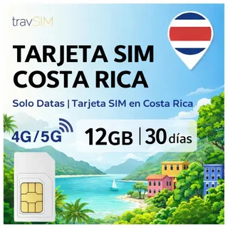 SIM Karte Costa Rica mit 12 GB Highspeed-Mobilfunkdaten | Der Tarif der Costa Rica SIM-Karte ist 30 Tage lang gültig | Kostenloses Roaming in EL Salvador, Guatemala, Nicaragua und Panama | travSIM
