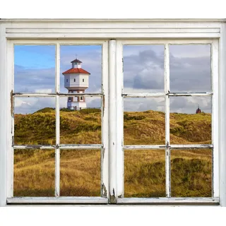 Queence "Leuchtturm", Wandsticker, Wandbild, selbstklebend, Leuchtturm, 3D, Fenster,
