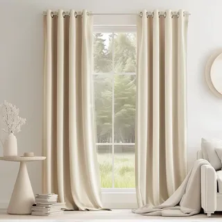 Topfinel Vorhänge Beige 2er Set 140x240cm, Blickdichte Vorhang Samt Ösen für Deko Schlafzimmer Wohnzimmer, Weich Samtvorhang Verdunkelung Velvet Curtains, Verdunkelung Samt Gardinen Blickdicht
