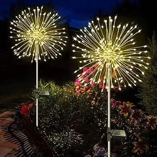 2 Stück Solarstecker Gartenleuchten 120 LED Solar Gartenleuchten für Außen 8 Modi Solarleuchten Feuerwerk Pusteblume Solarlampen für Außen Garten Wege Rasen Balkon Deko (Warmweiß)