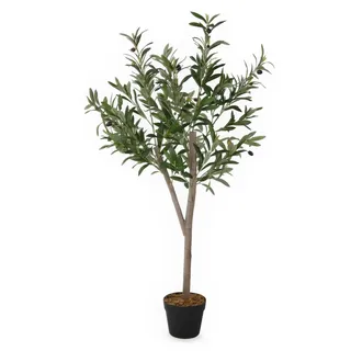 Olivenbaum Kunstpflanze im schwarzen Topf mit 20 Oliven - 120 x 60 cm - Künstlicher Baum im Blumentopf mit 580 Blättern - Kunst Ölbaum Topfpflanze Dekobaum Zierbaum Kunstbaum Zimmerpflanze wie echt
