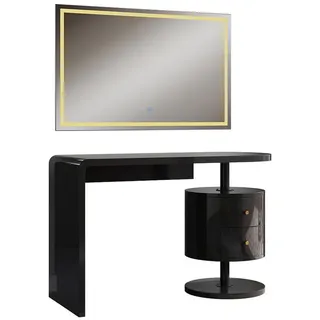 Vicco Schminktisch Lara Schwarz Hochglanz 120 cm mit LED-Spiegel, - Schwarz