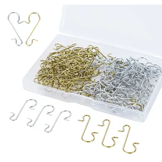 Beutrain Kugelaufhänger Weihnachtskugel Aufhänger 120 Stück Weihnachtsbaumkugeln S Haken Metalldrahthaken mit Aufbewahrungsbox für Weihnachtsbaum Dekoration, Gold & Silber