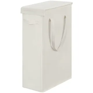 Chrislley Slim Wäschekorb mit Deckel 60L hoch dünner Wäschekorb atmungsaktiv zusammenklappbar hoch schmal Wäschebeutel großer Aufbewahrungskorb Abfalleimer zum Wäschewaschen Schlafzimmer Beige