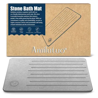 Amilutuo Badematte Stein, Diatomite Stone Bath Mat, rutschfeste Stein Badematte Schnelltrocknend, Werten Sie Ihr Badezimmer mit Dieser Saugfähigen Bathroom Mat (Klassisches Grau)