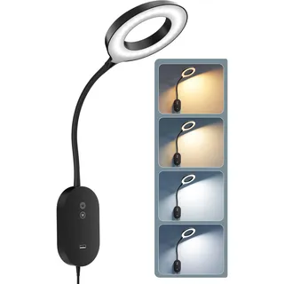 TOPMB LED-Wand-Leselampe, Nachttisch-Kopfteilleuchten mit 10 W USB-Ausgang, schnelle Wand-Leselampen mit 4 Farbmodi und 5 dimmbar, Memory-Funktion, 4-Stunden-Auto-Off-Ringlicht, Schwarz