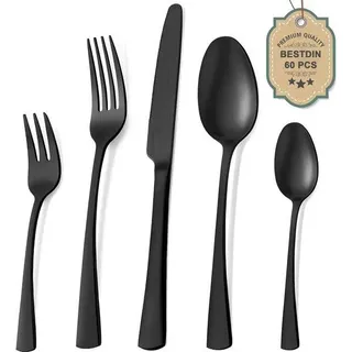 Famanu Besteckset 60-teilig - Schwarz Matt für 12 Personen