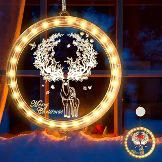 IWTBNOA Weihnachten Dekorative Fenster Licht Warmweiß, Hängend Fensterlicht Batteriebetriebene, 3D Hängende Lichter, Weihnachtsbeleuchtung, Weihnachtsdeko Lichter für Innen Weihnachtsfeier Christmas