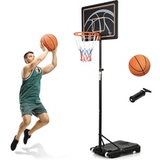 YITAHOME Basketballkorb und Ständer mit Rädern, tragbar, höhenverstellbar, 155–210 cm, Basketballständer mit Basketball und Ballpumpe, Outdoor für Junior Erwachsene