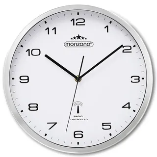 monzana Wanduhr Funk Automatische Zeitumstellung Geräuscharm Quarzuhrwerk Analog Funkuhr Uhr Modern Weiß Silber