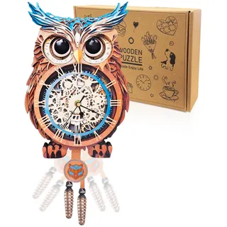 Cutywood 3D Holzpuzzle Erwachsene, 3D Puzzle Eule Uhr mit Römischen Ziffern, DIY Holzpuzzle Modellbausatz für Dekorationen, Praktisches Geschenk für Familie und Freunde(43 cm * 21 cm)