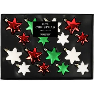 MiCasa SuCasa Weihnachtskugeln Set Sternenform 16-teilig – Rot Dekorieren | Weiß – Christbaumkugeln 6 cm, 4.5 cm Durchmesser – Glanz, Matt, Glitzer – Weihnachtsdeko, Christbaumschmuck ausgefallen