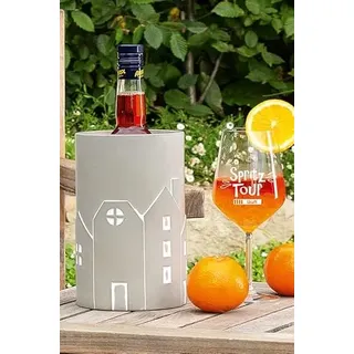 CULT at home Weinkühler Flaschen Kühler aus Zement - Farbe: Beton Grau Höhe 21,5 cm Ø 13,5 cm – Getränkekühler Federweißer Sommerzeit mit Häuser Motiv