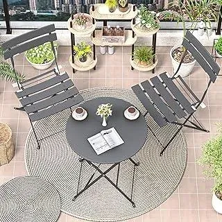 Gartenmöbel Set Wetterfest, Balkonmöbel Set 3 Teilig für Kleinen Balkon, Bistrotisch mit 2 Stühlen, Bistro Set Klappbar, Grau