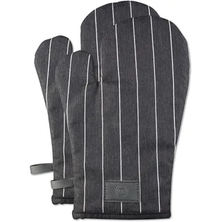 Masterchef Topflappen Handschuh Ofenhandschuhe Hitzebestaendig, 100% Baumwolle, Backofenhandschuhe Perfekt zum Kochen, Backen, mit Aufhängeschlaufe & Logo aus Veganem Leder, Schwarz/Weiß, Wolle