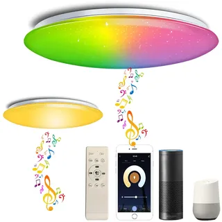 chysongoods Φ40cm 45W Sternenhimmel Musik Deckenlampe Kompatibel Mit Google Home Kompatibel Mit Bluetooth Lautsprecher Deckenleuchte LED RGB Farbwechsel Dimmbar für Küche Schlafzimmer Badezimmer