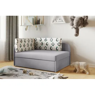 Kaiser Möbel Kinderbett Kindersofa mit schlaffinktion und bettkasten, wachsendes Bett WINNIE Grau-Pinguin Rechts