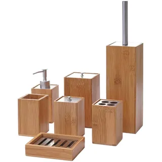 MCW Badset Braun 7er-Set , Holz , 13x38x10 cm , Badaccessoires