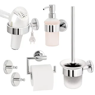 bremermann Badezimmer-Zubehör-Set Lucente 5tlg, Edelstahl, verchromt , Chromfarben , Metall , 14.5x35x11.5 cm , Badezimmer, WC Ausstattung, Toilettenpapierhalter