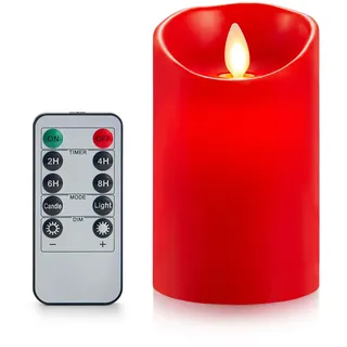 Koelaa LED Kerzen, Rote Flammenlose Kerze, Batteriebetrieben Kerzen, LED Kerzen mit Timerfunktion und Fernbedienung, Batteriebetriebene LED Echtwachskerzen, für Party, Weihnachtsdekoration- 7.5 * 10cm