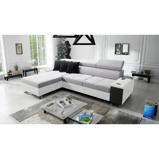 Kaiser Möbel Bequemes Ecksofa mit Schlaffunktion MORENA I MAXI Kunstleder/Sawana Weiß/Lila Links