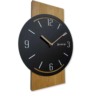 Wanduhr groß Geometrisch 40cm ohne tickgeräusche Holz holzoptik Wohnzimmer jugendzimmer (Eiche/Schwarz) - Schwarz